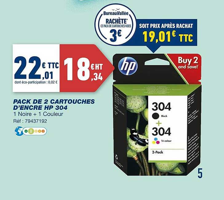 pack de 2 cartouches d'encre hp 304