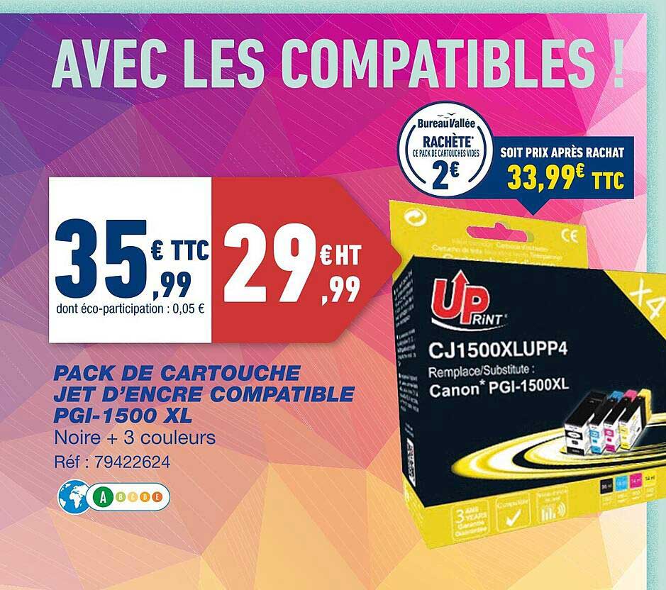 pack de cartouche jet d'encre compatible pgi-1500 xl