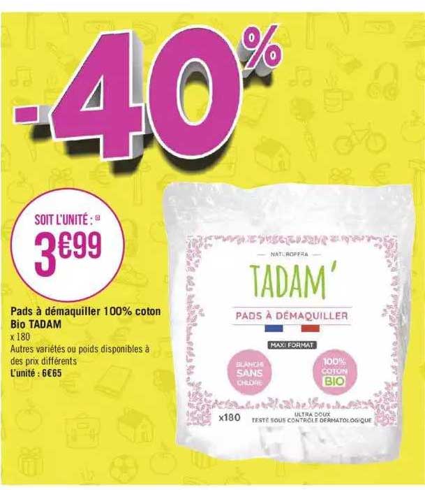pads à démaquiller 100% coton bio tadam