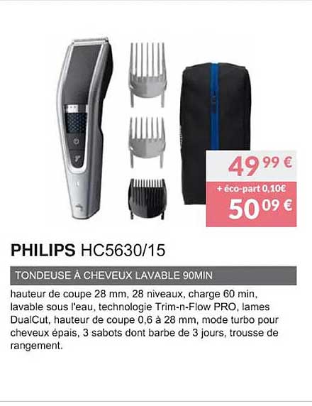 philips hc5630-15 tondeuse à cheveux lavable 90 min