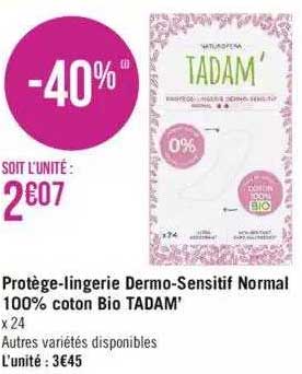 protège-lingerie dermo- sensitif normal 100% coton bio tadam
