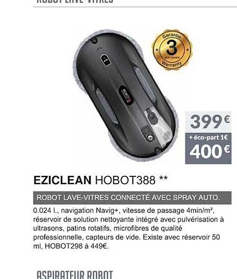 Robot Lave Vitres Eziclean Hobot388