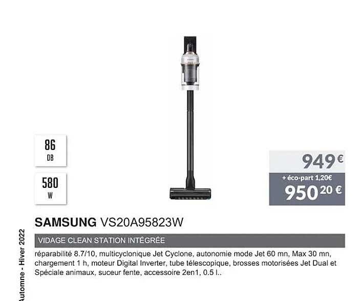 samsung vs20a95823w vidage clean station intégrée