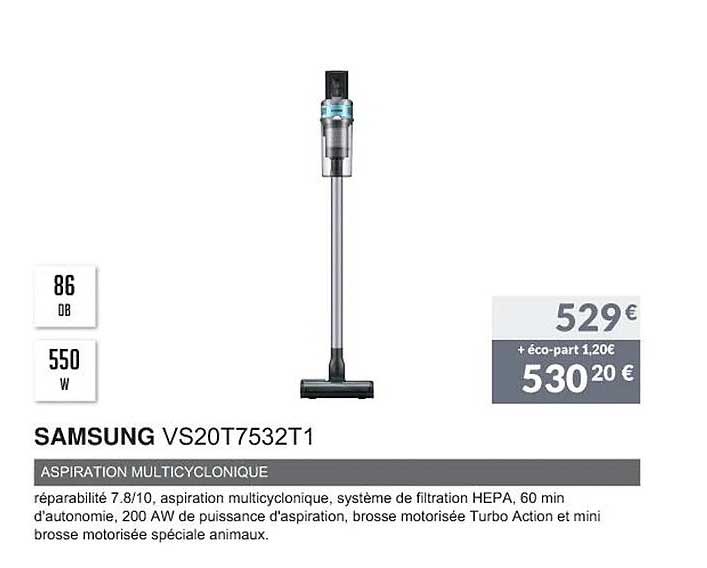 samsung vs20t7532t1 aspiration multicyclonique