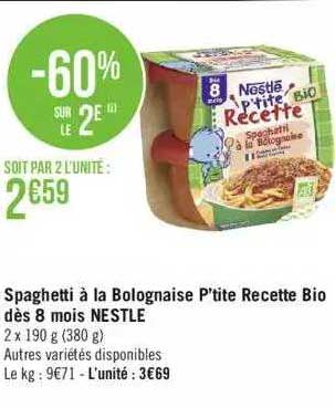 spaghetti à la bolognaise p'tite recette bio dès 8 mois nestlé