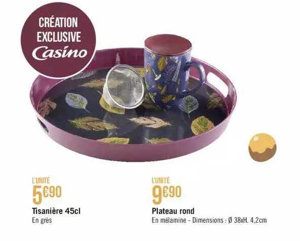 tisanière 45cl, plateau rond casino