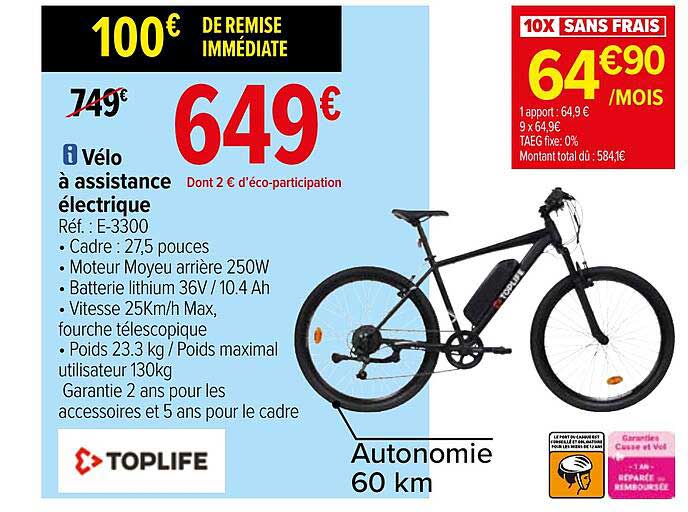 vélo à assistance électrique toplife