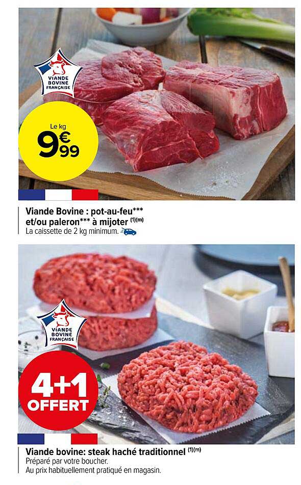 viande bovine : pot-au-feu et-ou paleron à mijoter, viande bovine : steak haché traditionnel