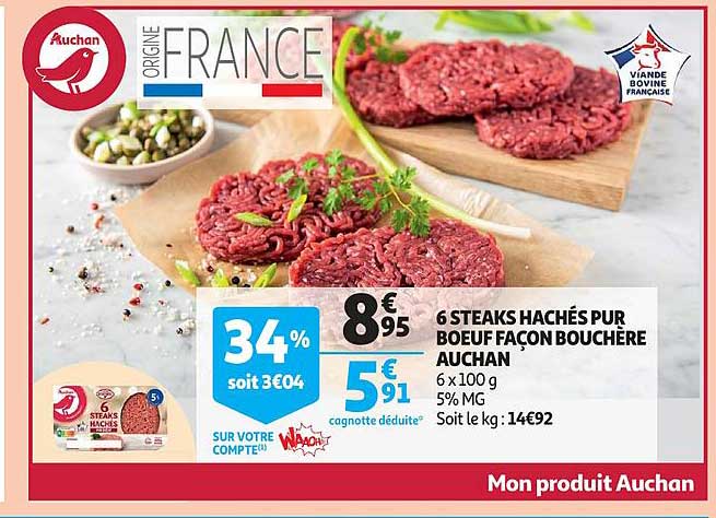 6 steaks hachés pur bœuf façon bouchère auchan