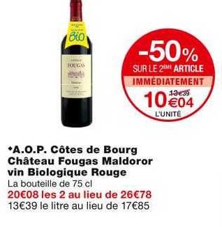 a.o.p. côtes de bourg château fougas maldoror vin biologique rouge