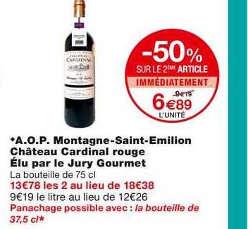 a.o.p. montagne-saint-émilion château cardinal rouge élu par le jury gourmet
