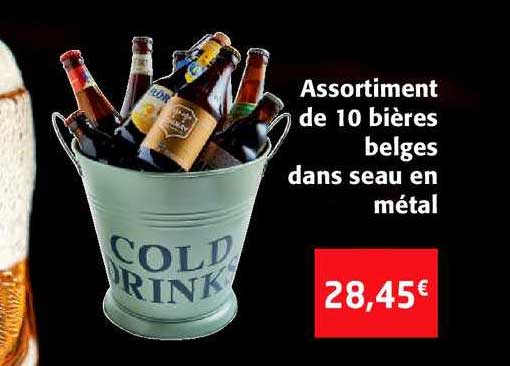 assortiment de 10 bières belges dans seau en métal