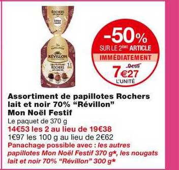 assortiment de papillotes rochers lait et noir 70% "révillon" mon noël festif