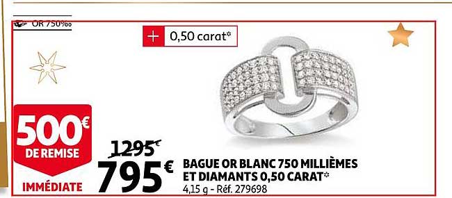 bague or blanc 750 millièmes et diamants 0,50 carat