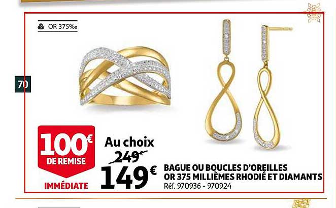bague ou boucles d'oreilles or 375 millièmes rhodié et diamants