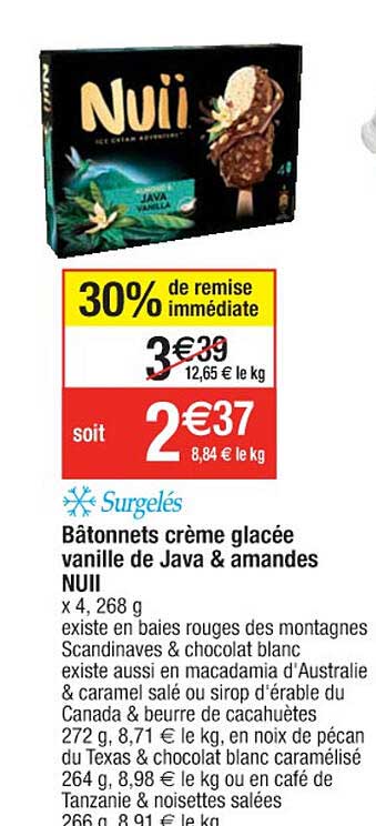 bâtonnets crème glacée vanille de java & mandes nuii