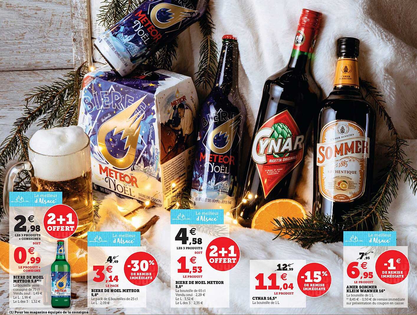 bière de noël meteor 5,8°, cynar 16,5°, amer sommer klein wanner 16°