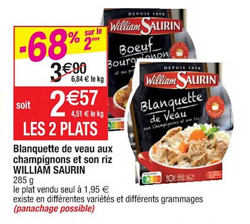 blanquette de veau aux champignons et son riz william saurin