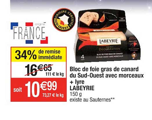 Bloc De Foie Gras De Canard Du Sud-ouest Avec Morceaux + Lyre Labeyrie