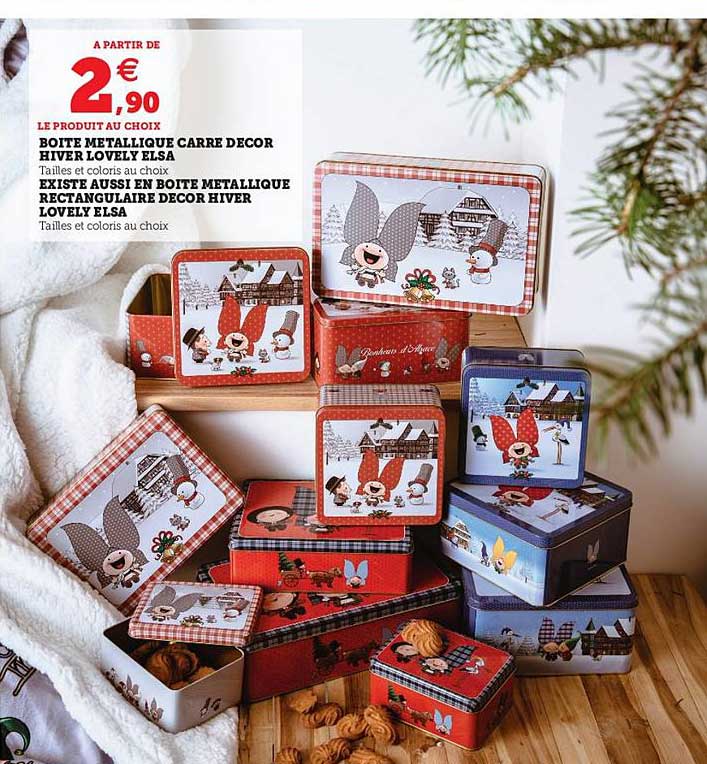 boîte métallique carré décor hiver lovely elsa, boîte métallique rectangulaire décor hiver lovely elsa