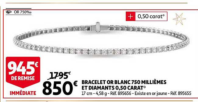 bracelet or blanc 750 millièmes et diamants 0,50 carat