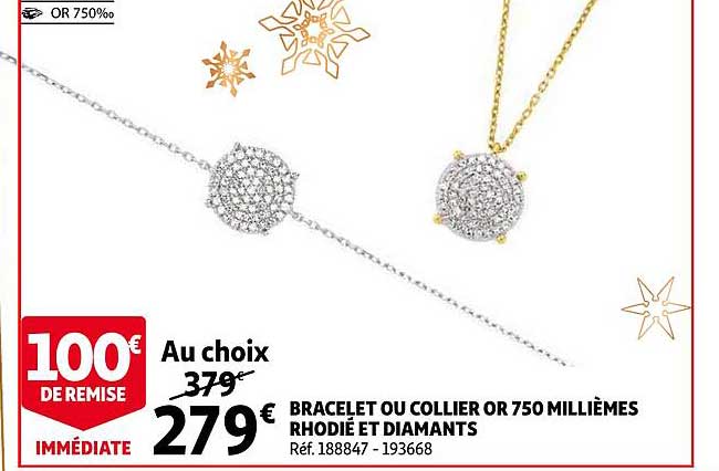 bracelet ou collier or 750 millièmes rhodié et diamants
