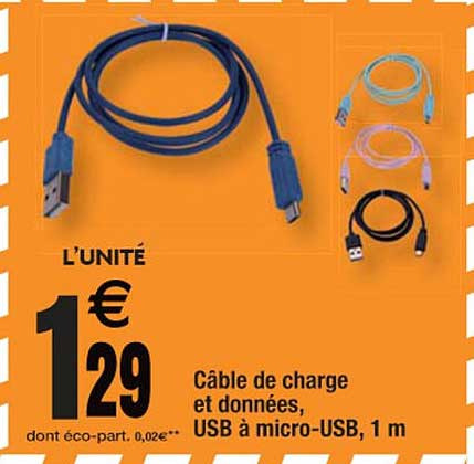 câble de charge et données, usb à micro-usb, 1 m
