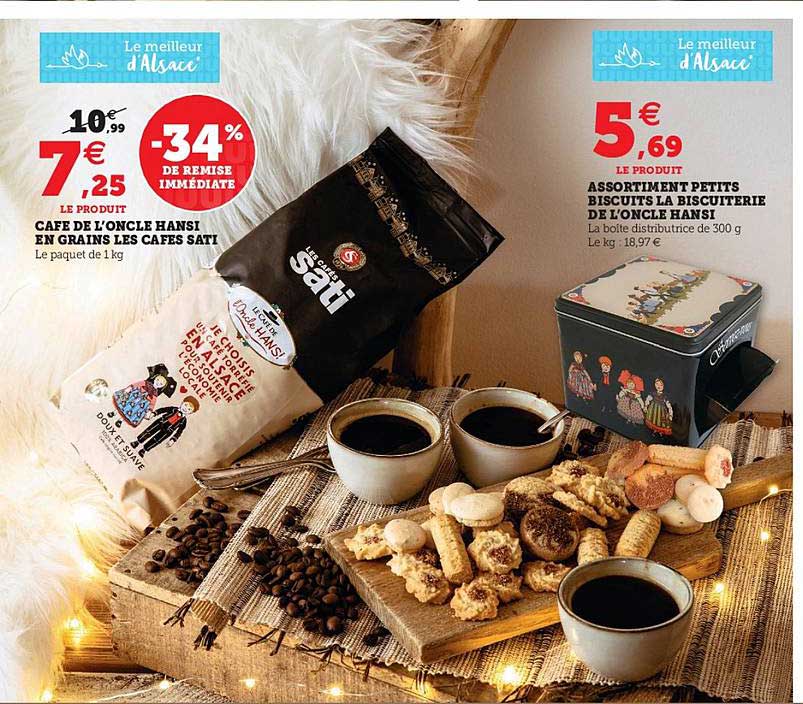 café de l'oncle hansi en grains les cafés sati, assortiment petits biscuits à biscuiterie de l'oncle hansi