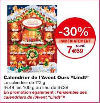 calendrier de l'avent ours "lindt"