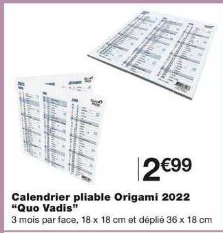 calendrier pliable origami 2022 "quo vadis"