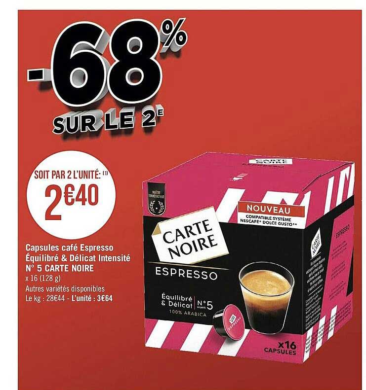capsules café espresso équilibré & délicat intensité n° 5 carte noire