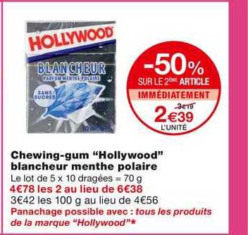 chewing-gum "hollywood" blancheur menthe polaire