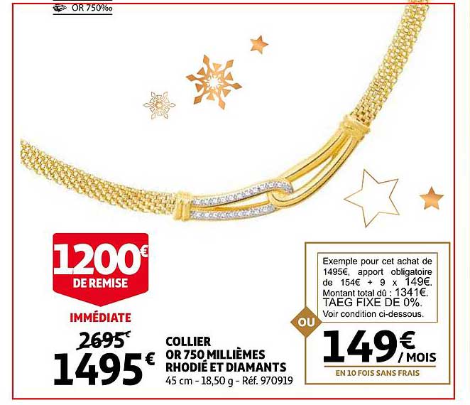 collier or 750 millièmes rhodié et diamants