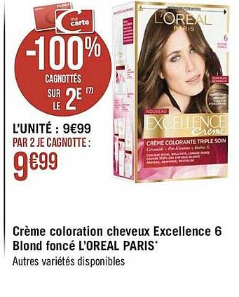 Crème Coloration Cheveux Excellence 6 Blond Foncé L'oréal Paris