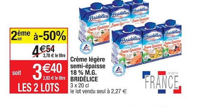 crème légère semi-épaisse 18% m.g. bridélice