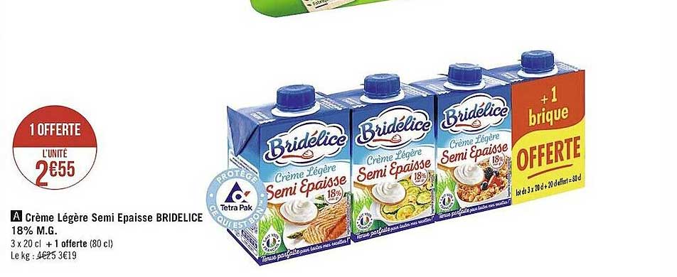 crème légère semi épaisse bridélice 18% m.g.