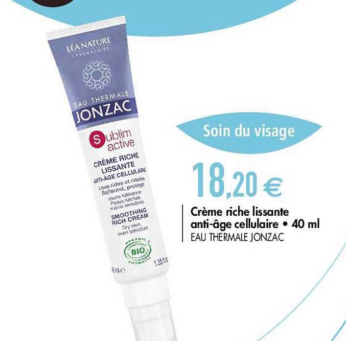 crème riche lissante anti-âge cellulaire 40 ml eau thermale jonzac