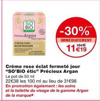 Crème Rose éclat Fermeté Jour "so'bio étic" Précieux Argan
