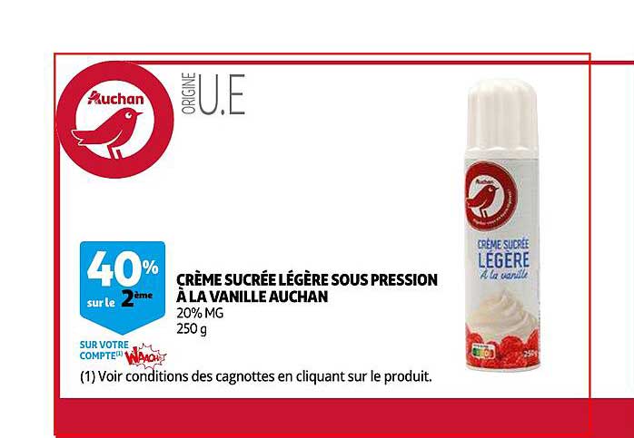 crème sucrée légère sous pression à la vanille auchan