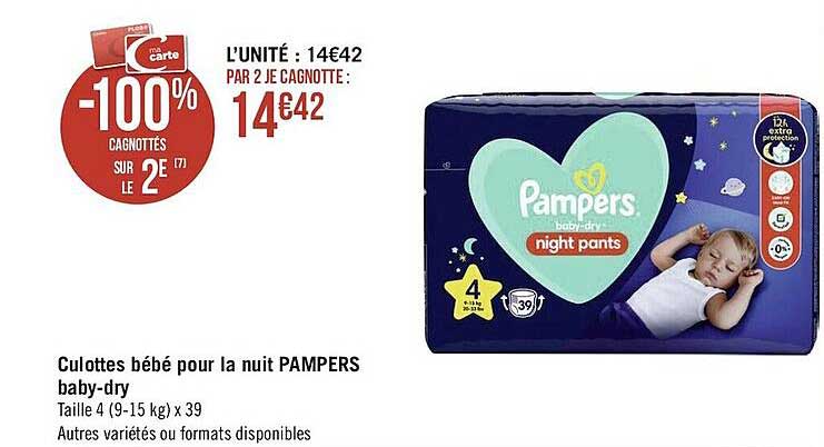 culottes bébé pour la nuit pampers baby-dry