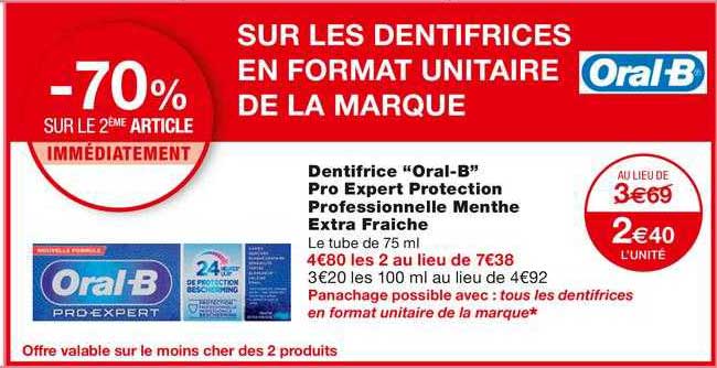 dentifrice "oral-b" pro exeprt protection professionnelle menthe extra fraîche