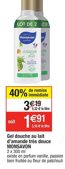 Gel Douche Au Lait D'amande Très Douce Monsavon
