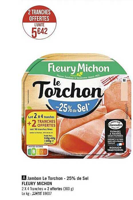 jambon le torchon -25% de sel fleury michon