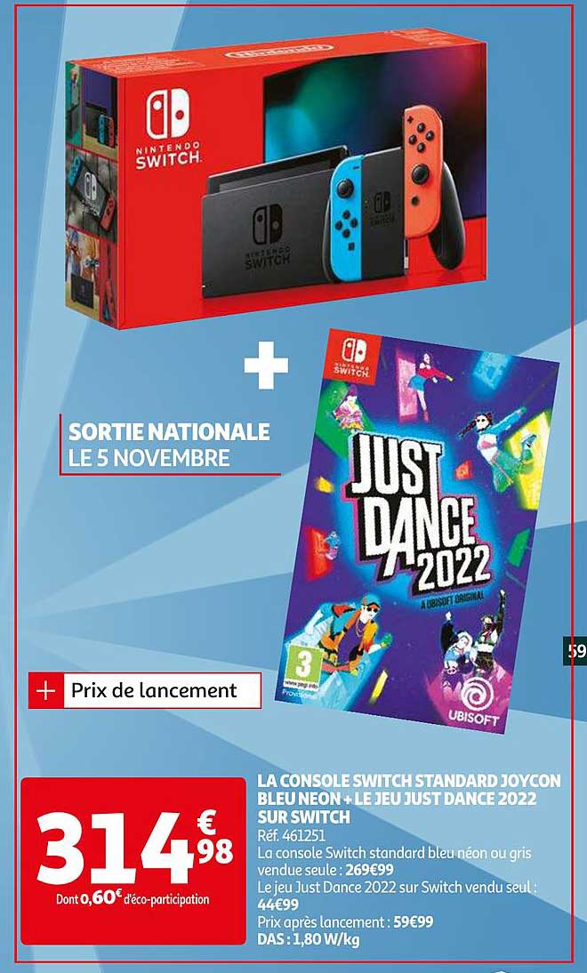 la console switch standard joycon bleu neon + le jeu just dance 2022 sur switch