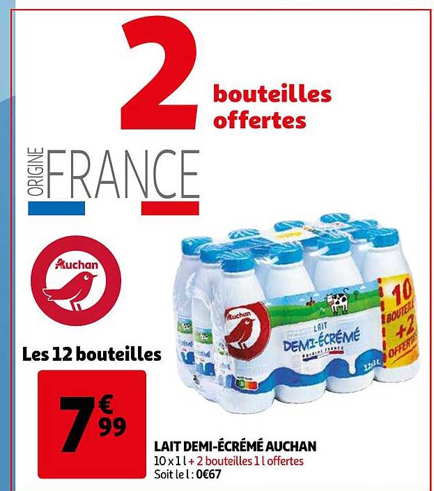 lait demi-écrémé auchan