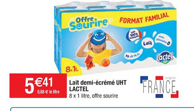 lait demi-écrémé uht lactel