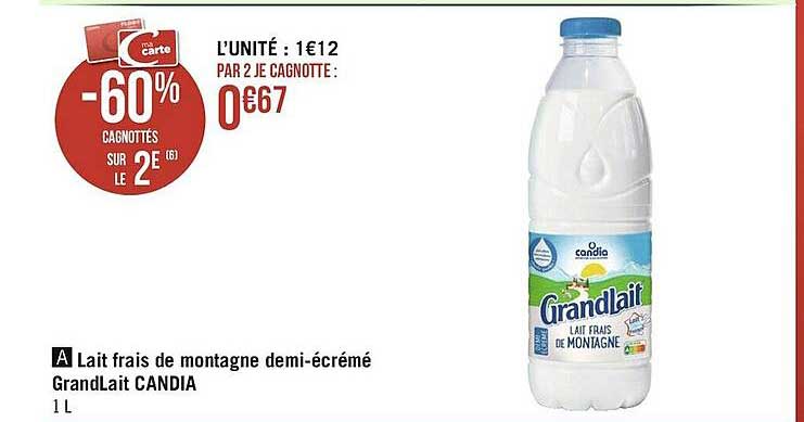 lait frais de montagne demi-écrémé grandLait candia