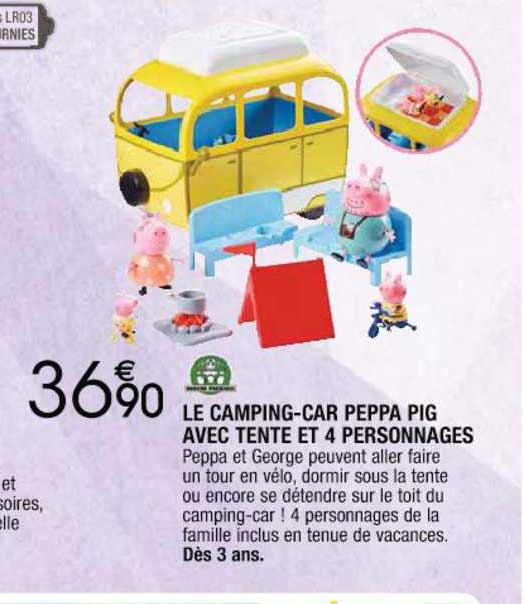 le camping-car peppa pig avec tente et 4 personnages