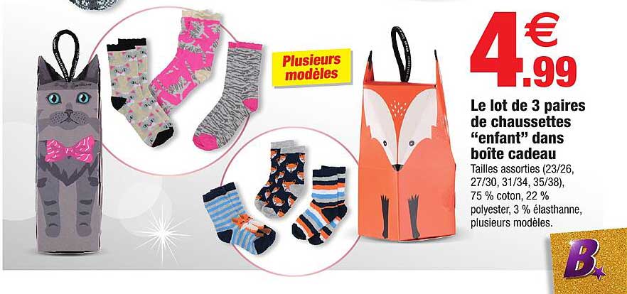 le lot de 3 paires de chaussettes "enfant" dans boîte cadeau