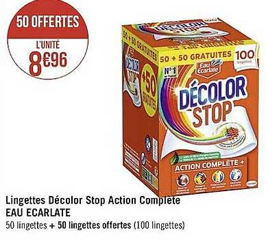 lingettes décolor stop action complète eau écarlate